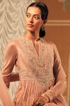 Ridhi Mehra_Pink Anarkali Silk Embroidery Cutdana Naqsh Bloom Gathered With Dupatta _Online_at_Aza_Fashions