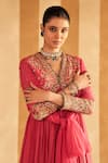 Ridhi Mehra_Pink Anarkali Silk Embroidery Aari V Aalam Gullista Aliya Cut With Dupatta _Online_at_Aza_Fashions