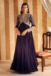 Buy_Ridhi Mehra_Purple Anarkali Silk Embroidery Aari V Fanon Bahar Aliya Cut With Dupatta _at_Aza_Fashions