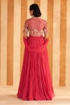 Shop_Ridhi Mehra_Pink Anarkali Silk Embroidery Pearl V Neck Nafasat Wildbloom With Dupatta _at_Aza_Fashions