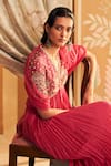 Buy_Ridhi Mehra_Pink Anarkali Silk Embroidery Pearl V Neck Nafasat Wildbloom With Dupatta _Online_at_Aza_Fashions