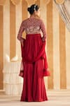 Shop_Ridhi Mehra_Red Anarkali And Gharara Silk Embroidery Gota V Neck Qasida Gulbahar Short Set _at_Aza_Fashions