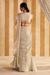 Shop_Ridhi Mehra_Silver Saree Chiffon/organza Nafeesa Solid Pre Draped Ruffle With Blouse _at_Aza_Fashions