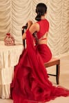 Shop_Ridhi Mehra_Red Saree Chiffon/organza Embroidery Naeem Solid Pre Draped Ruffle With Blouse _at_Aza_Fashions