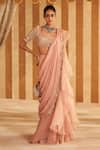 Buy_Ridhi Mehra_Pink Saree Hunarban Bloom Vine Work Pre Draped Ruffle With Blouse _at_Aza_Fashions