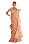 Ridhi Mehra_Pink Saree Hunarban Bloom Vine Work Pre Draped Ruffle With Blouse _Online_at_Aza_Fashions