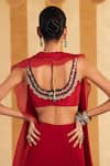 Shop_Ridhi Mehra_Red Saree Chiffon/organza Embroidery Chashm Pre Draped Ruffled With Blouse _at_Aza_Fashions