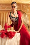 Ridhi Mehra_Red Saree Chiffon/organza Embroidery Chashm Pre Draped Ruffled With Blouse _Online_at_Aza_Fashions