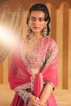 Ridhi Mehra_Pink Blouse And Dupatta Net Embellished Sequin Tabeer Floral Bead Lehenga Set _at_Aza_Fashions