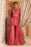 Buy_Ridhi Mehra_Fuchsia Peplum Kurta And Gharara Chiffon Gulsitan Printed Floral Set _at_Aza_Fashions