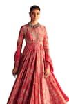 Ridhi Mehra_Pink Anarkali Chanderi Embellished Sequin Yaqoob Floral Print With Dupatta _at_Aza_Fashions