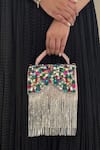 Buy_Bhavna Kumar_Silver Kundan Petal Embellished Fringed Clutch With Sling _Online_at_Aza_Fashions