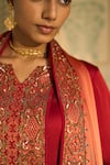 Shop_Sarang Kaur_Orange Satin Georgette Hand Embroidered Beads Seerat Geometric Pattern Dupatta _Online_at_Aza_Fashions