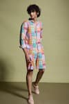 Dash and Dot_Multi Color 70% Viscose Printed Checks Shorts _Online_at_Aza_Fashions