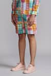 Dash and Dot_Multi Color 70% Viscose Printed Checks Shorts _at_Aza_Fashions