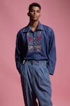 Dash And Dot_Blue Tencel Embroidery Denim Popover Shirt _at_Aza_Fashions