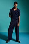 Buy_Dash and Dot_Blue 100% Recycled Polyester Solid Straight Cut Layered Pant _at_Aza_Fashions