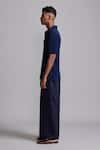 Buy_Dash and Dot_Blue 100% Recycled Polyester Solid Straight Cut Layered Pant _Online_at_Aza_Fashions