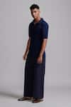 Shop_Dash and Dot_Blue 100% Recycled Polyester Solid Straight Cut Layered Pant _Online_at_Aza_Fashions