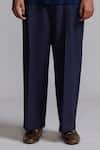 Dash and Dot_Blue 100% Recycled Polyester Solid Straight Cut Layered Pant _at_Aza_Fashions