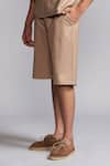 Shop_Dash and Dot_Beige 58% Polyester Solid Shawl Collar Shirt And Shorts Co-ord Set _Online_at_Aza_Fashions