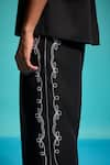 Dash and Dot_Black 100% Tencel Embroidery Thread Saloon Pant _at_Aza_Fashions