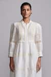 Buy_Dash and Dot_White 85% Linen Applique Floral Lace Band Collar Dress _Online_at_Aza_Fashions