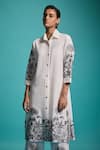 Dash And Dot_Ivory Viscose Embroidery Collared Floral Kurta With Pant _Online_at_Aza_Fashions