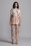 Dash And Dot_Multi Color Viscose Bandeau Neck Earthen Leaf Print Top With Pant _Online_at_Aza_Fashions