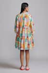 Shop_Dash and Dot_Multi Color 70% Viscose Print Chequered Round Neck Short Dress _at_Aza_Fashions