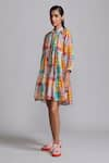 Buy_Dash and Dot_Multi Color 70% Viscose Print Chequered Round Neck Short Dress _Online_at_Aza_Fashions