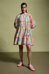 Shop_Dash and Dot_Multi Color 70% Viscose Print Chequered Round Neck Short Dress _Online_at_Aza_Fashions