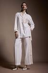 Buy_Dash And Dot_Ivory 100% Tencel Embroidery Gara Floral Collar Shirt With Pant _at_Aza_Fashions