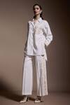 Dash And Dot_Ivory 100% Tencel Embroidery Gara Floral Collar Shirt With Pant _Online_at_Aza_Fashions