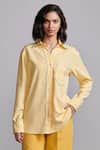 Dash And Dot_Yellow Tencel Collared Contrast Piping Shirt With Pant _at_Aza_Fashions