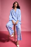 Shop Dash And Dot Blue Tencel Embroidery Collared Flower Bloom Shirt With Pant Online at Aza Fashions Shop_Dash And Dot_Blue Tencel Embroidery Collared Flower Bloom Shirt With Pant_Online_at_Aza_Fashions