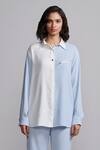 Buy_Dash And Dot_Blue Polyester Collared Two Tone Shirt With Pant 