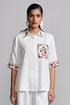 Shop Dash And Dot Ivory Tencel Embroidery Collared Floral Cross Stitch Shirt With Pant Online at Aza Fashions Shop_Dash And Dot_Ivory Tencel Embroidery Collared Floral Cross Stitch Shirt With Pant _Online_at_Aza_Fashions
