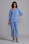 Buy_Dash And Dot_Blue Polyester Collared Crinkle Textured Shirt With Pant _at_Aza_Fashions