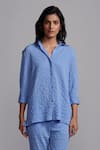 Buy_Dash And Dot_Blue Polyester Collared Crinkle Textured Shirt With Pant _Online_at_Aza_Fashions