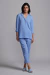 Dash And Dot_Blue Polyester Collared Crinkle Textured Shirt With Pant _at_Aza_Fashions