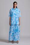 Dash And Dot_Blue Polyester Collared Floral Print Shirt With Culottes _Online_at_Aza_Fashions