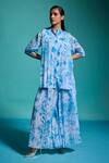 Shop_Dash And Dot_Blue Polyester Collared Floral Print Shirt With Culottes _Online_at_Aza_Fashions