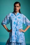 Dash And Dot_Blue Polyester Collared Floral Print Shirt With Culottes _at_Aza_Fashions