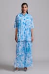 Shop_Dash And Dot_Blue Polyester Floral Print Culottes _Online_at_Aza_Fashions