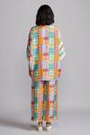 Shop_Dash And Dot_Multi Color Viscose, Linen Lace Mandarin Collar Chequered Print Shirt With Pant _at_Aza_Fashions