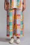Buy_Dash And Dot_Multi Color Viscose, Linen Lace Mandarin Collar Chequered Print Shirt With Pant _Online_at_Aza_Fashions