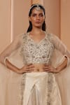 Buy_SAISHA_Ivory Organza Embroidered Floral Blouse V Neck Cape With Dhoti Set _Online_at_Aza_Fashions