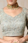 SAISHA_Blue Organza Embroidered Dori Leaf Neck Tiered Lehenga Blouse Set _Online_at_Aza_Fashions