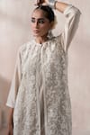 Shop_SAISHA_Ivory Organza Embroidered Floral Kurta Round Neck Jacket With Set _Online_at_Aza_Fashions